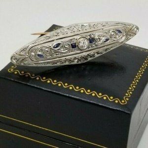 18K 2-Tone Gold Cicada 60’s w/ Rose Cut & Old Euro Cut Dia w/ Mix Cut Blue Sapph